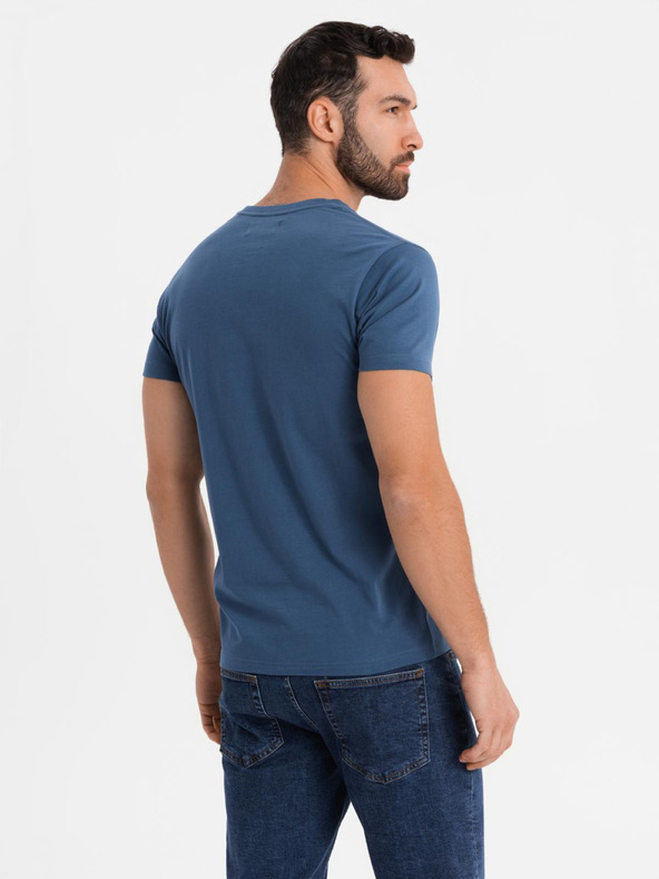 Ombre Clothing Pánske tričko s gombíkovým výstrihom a semišovým lemom - tmavo modré