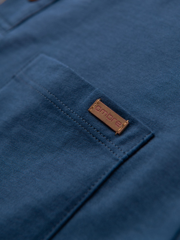 Ombre Clothing Pánske tričko s gombíkovým výstrihom a semišovým lemom - tmavo modré