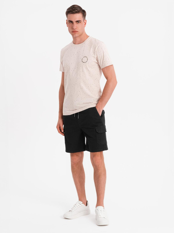 Ombre Clothing Pánske bavlnené tričko s potlačou a okrúhlym výstrihom - béžové