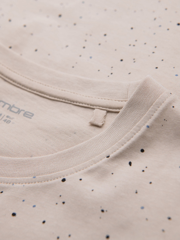 Ombre Clothing Pánske bavlnené tričko s potlačou a okrúhlym výstrihom - béžové