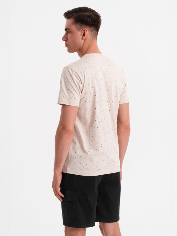 Ombre Clothing Pánske bavlnené tričko s potlačou a okrúhlym výstrihom - béžové