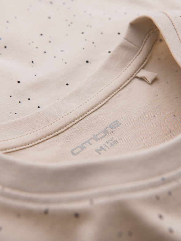 Ombre Clothing Pánske bavlnené tričko s potlačou a okrúhlym výstrihom - béžové