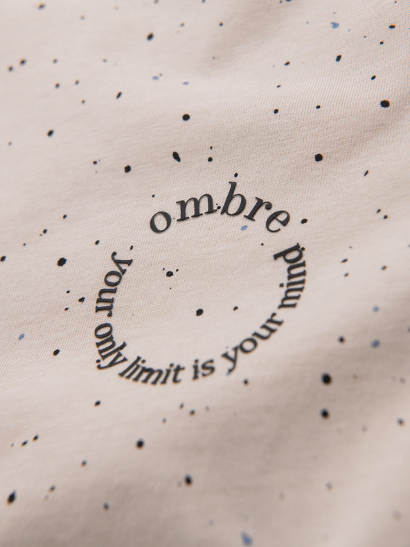 Ombre Clothing Pánske bavlnené tričko s potlačou a okrúhlym výstrihom - béžové