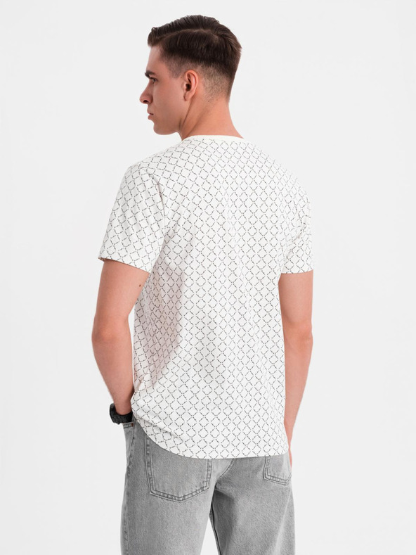 Ombre Clothing Pánske pletené tričko s celoplošnou potlačou - biele