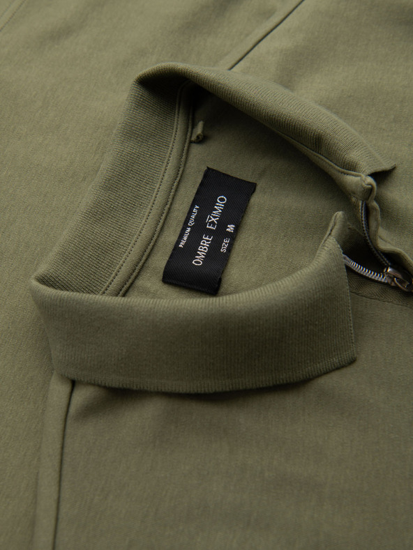 Ombre Clothing Pánska polokošeľa so zipsom - olivová