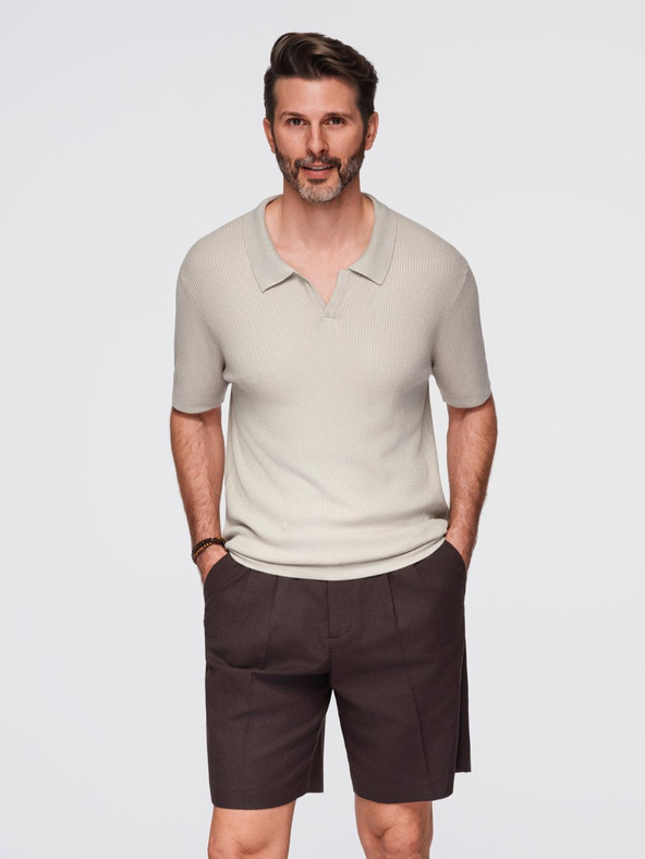Ombre Clothing Pánska polokošeľa bez gombíkov s otvoreným golierom - svetlo sivá