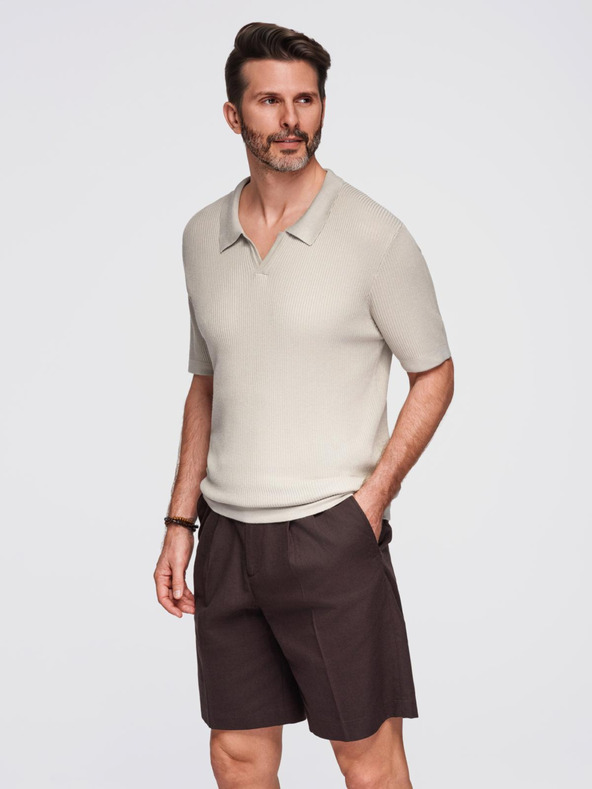 Ombre Clothing Pánska polokošeľa bez gombíkov s otvoreným golierom - svetlo sivá