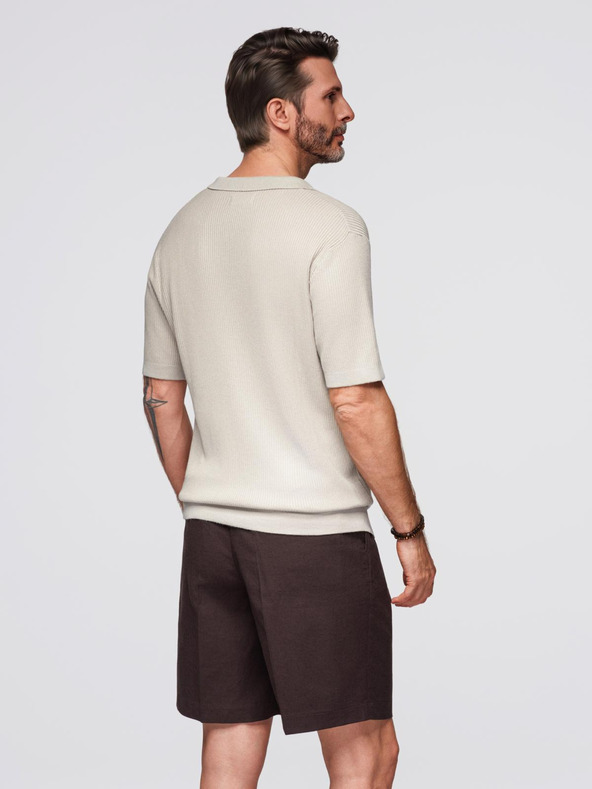Ombre Clothing Pánska polokošeľa bez gombíkov s otvoreným golierom - svetlo sivá