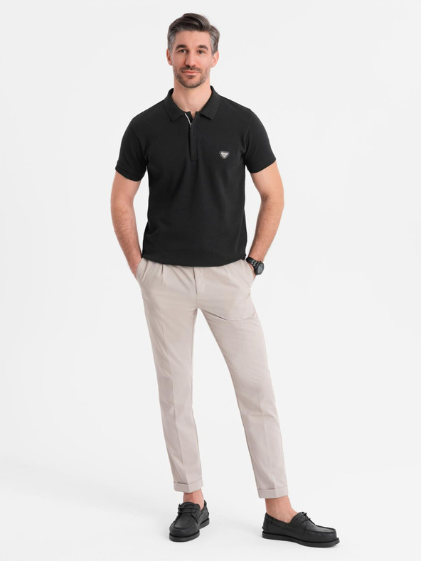 Ombre Clothing Pánska polokošeľa so zipsom - čierna
