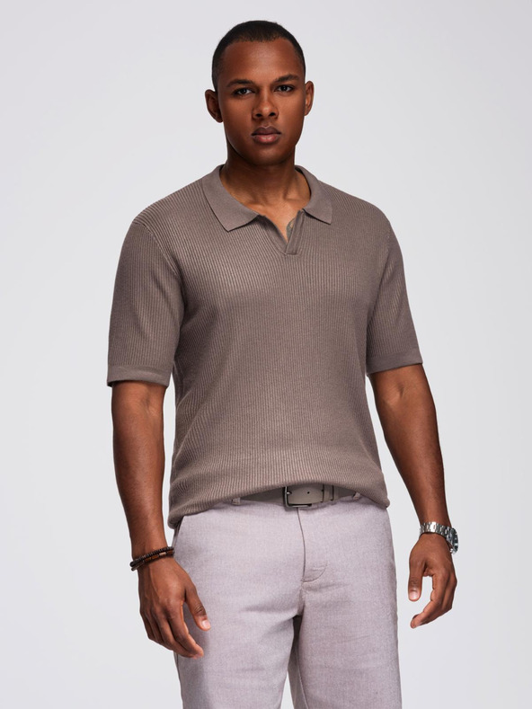Ombre Clothing Pánska polokošeľa bez gombíkov s otvoreným golierom - popolavá