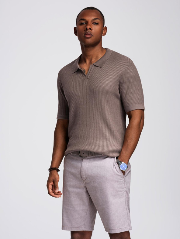 Ombre Clothing Pánska polokošeľa bez gombíkov s otvoreným golierom - popolavá