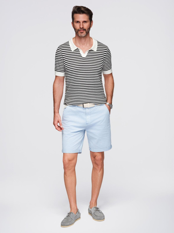 Ombre Clothing Pánska pletená polokošeľa bez gombíkov v námorníckych pruhoch - čierno-biela