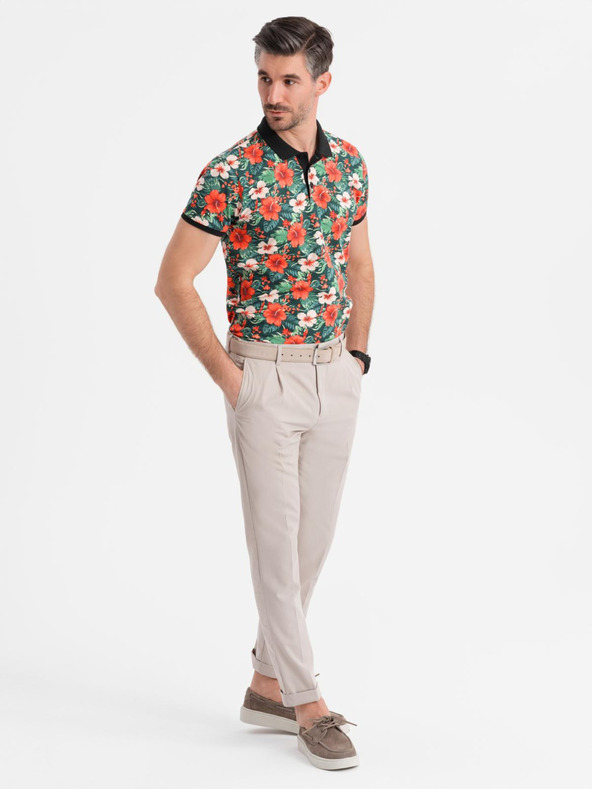 Ombre Clothing Bavlnená polokošeľa s kvetinovým potlačou - čierna