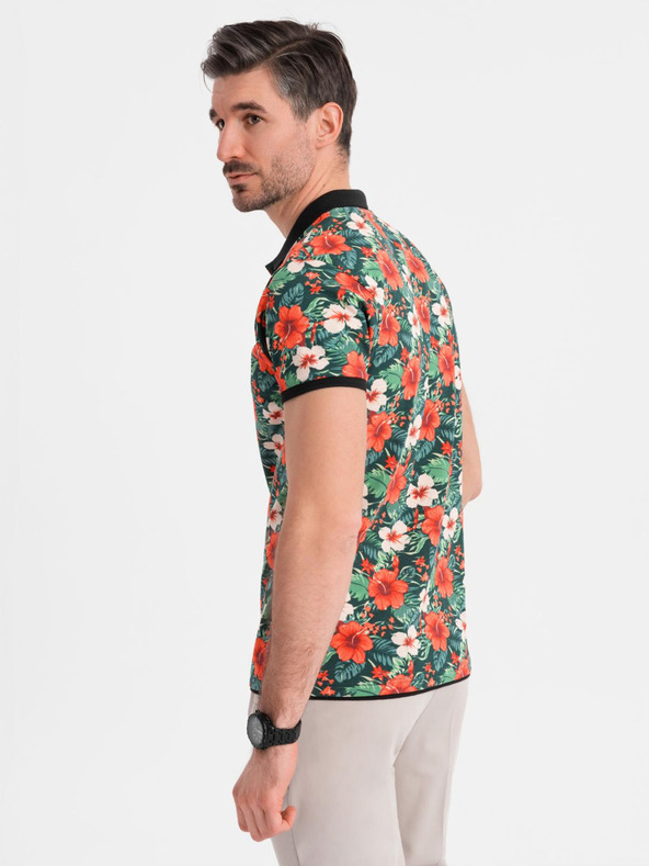 Ombre Clothing Bavlnená polokošeľa s kvetinovým potlačou - čierna