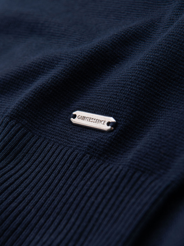 Ombre Clothing Pánska klasická pletená žebrovaná košeľa - tmavo modrá