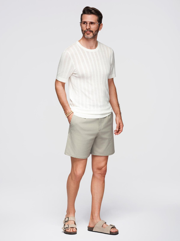 Ombre Clothing Pánsky sveter s okrúhlym výstrihom a krátkymi rukávmi - biely