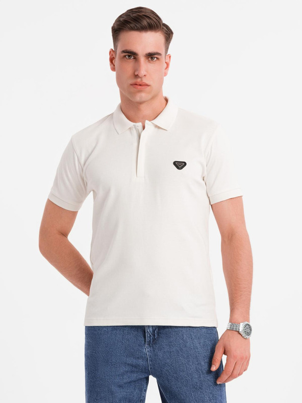 Ombre Clothing Pánska polokošeľa so zipsom - biela