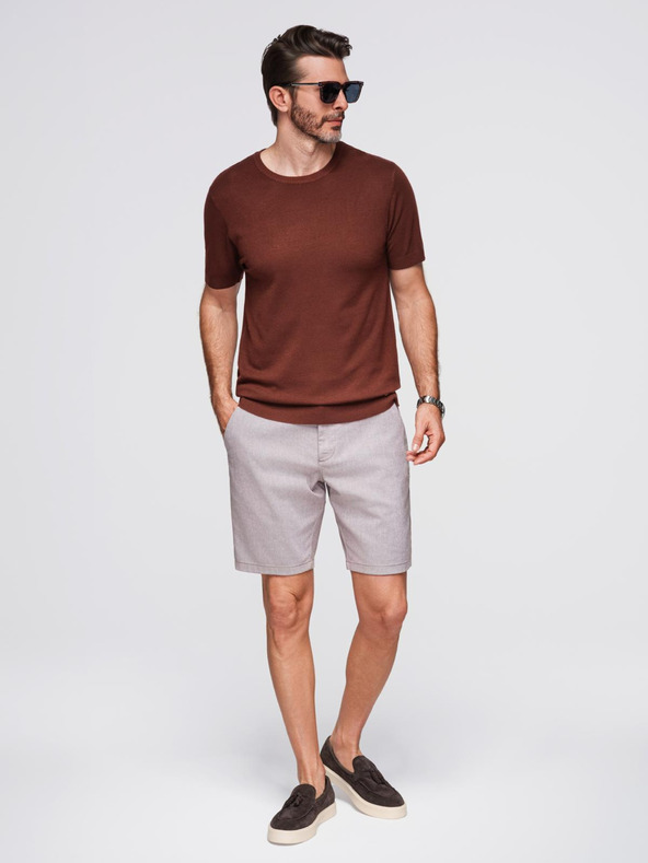 Ombre Clothing Pánska klasická pletená košeľa so žebrovanými manžetami - teplá hnedá