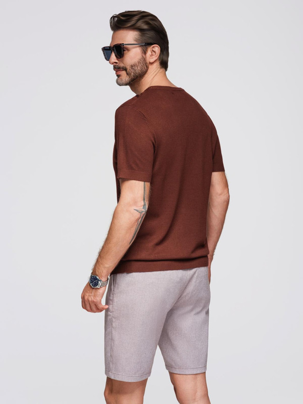 Ombre Clothing Pánska klasická pletená košeľa so žebrovanými manžetami - teplá hnedá