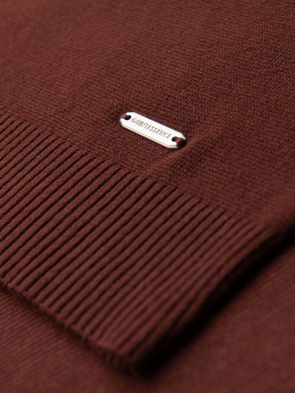Ombre Clothing Pánska klasická pletená košeľa so žebrovanými manžetami - teplá hnedá
