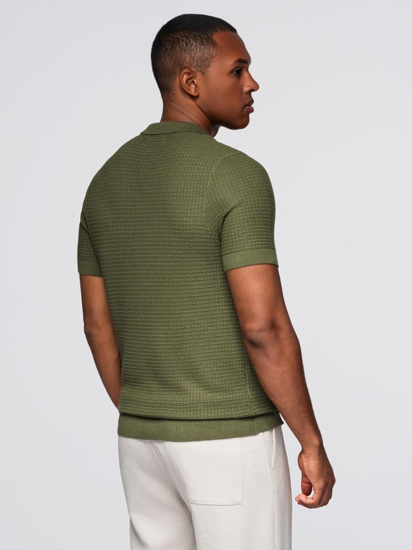 Ombre Clothing Pánska pletená polokošeľa bez gombíkov - olivová
