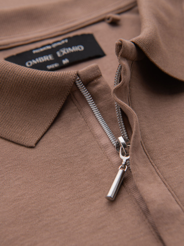 Ombre Clothing Pánska polokošeľa so zipsom - svetlo hnedá