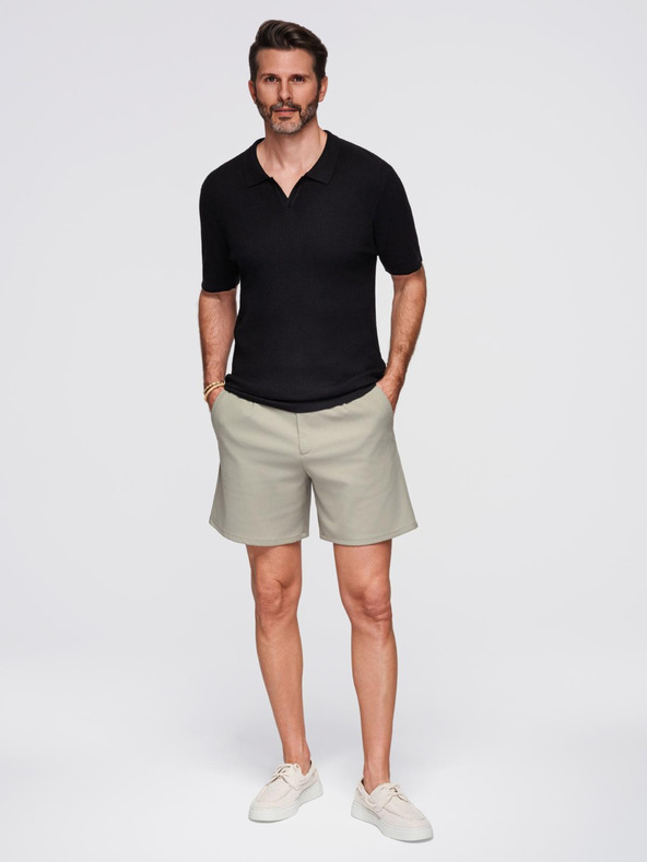 Ombre Clothing Pánska polokošeľa s otvoreným golierom bez gombíkov - čierna