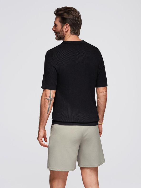 Ombre Clothing Pánska polokošeľa s otvoreným golierom bez gombíkov - čierna