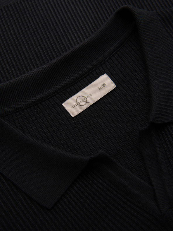 Ombre Clothing Pánska polokošeľa s otvoreným golierom bez gombíkov - čierna
