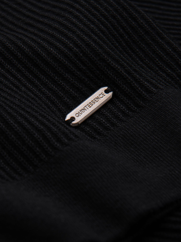 Ombre Clothing Pánska polokošeľa s otvoreným golierom bez gombíkov - čierna