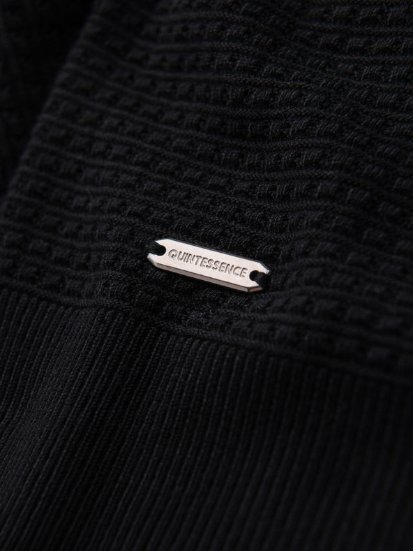 Ombre Clothing Pánska pletená polokošeľa bez gombíkov - čierna