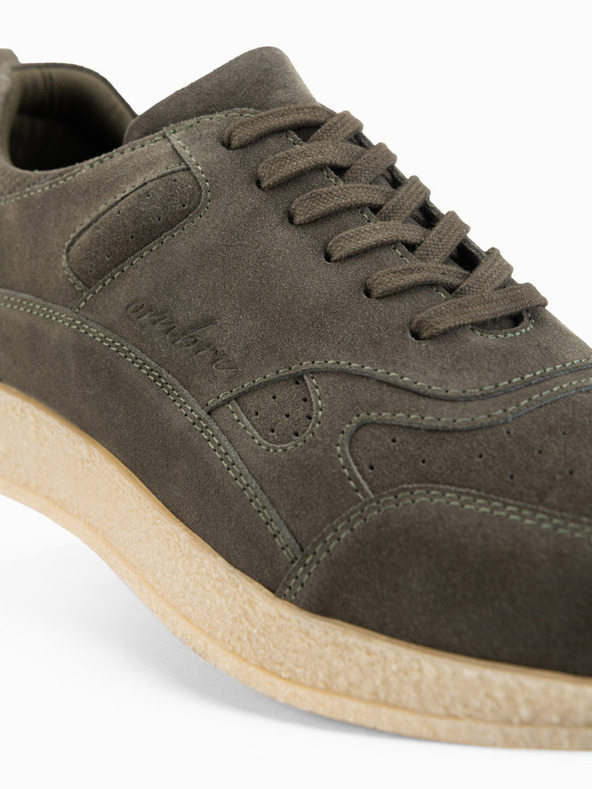 Ombre Clothing Ľahké semišové pánske tenisky v športovom štýle - olivové