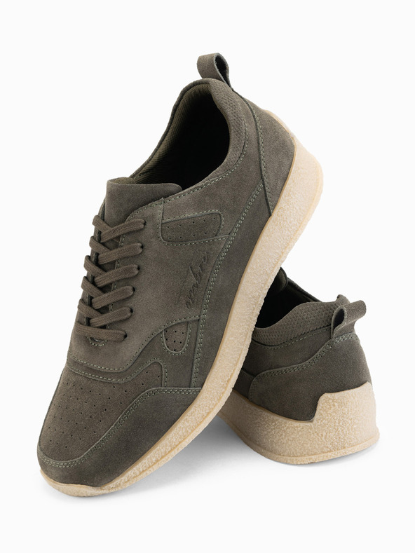 Ombre Clothing Ľahké semišové pánske tenisky v športovom štýle - olivové