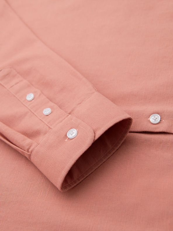 Ombre Clothing Pánska plátená košeľa so stojačikom a vreckom REGULAR FIT - ružová