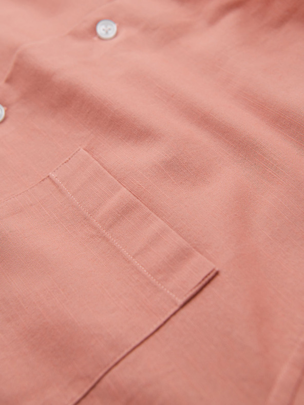 Ombre Clothing Pánska plátená košeľa so stojačikom a vreckom REGULAR FIT - ružová