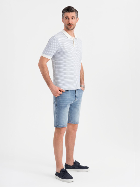 Ombre Clothing Pánske džínsové kraťasy klasického strihu - svetlo modré