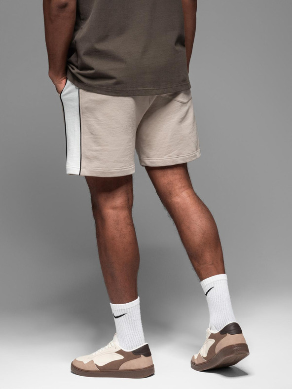 Ombre Clothing Pánske krátke teplákovové kraťasy so širokými pruhmi - béžové
