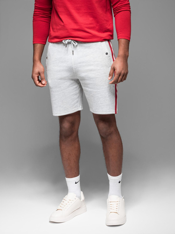 Ombre Clothing Pánske teplákovové šortky s lemovaním a rebrovaným pásom - šedý melír