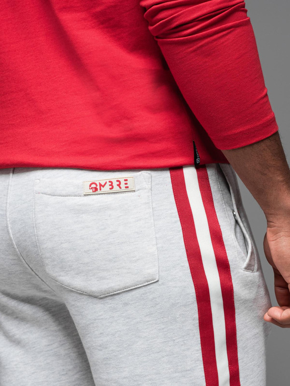 Ombre Clothing Pánske teplákovové šortky s lemovaním a rebrovaným pásom - šedý melír
