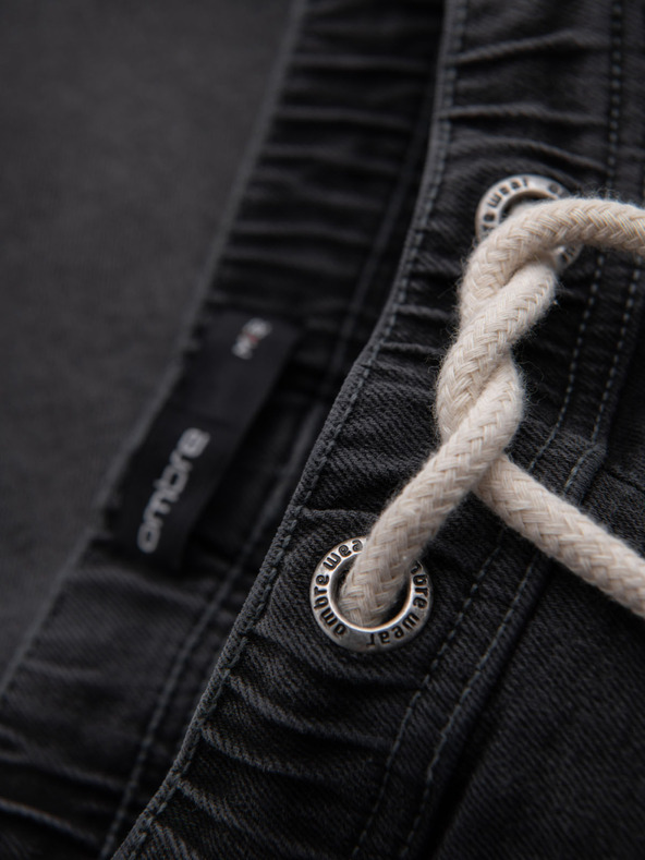 Ombre Clothing Pánske šortky s elastickým pásom a praným efektom - šedé