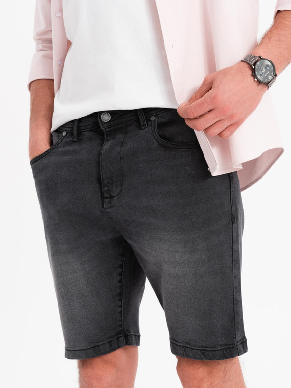 Ombre Clothing Pánske džínsové šortky klasického strihu - čierne