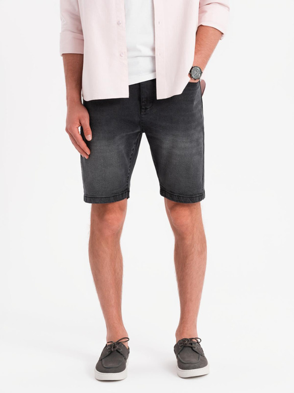 Ombre Clothing Pánske džínsové šortky klasického strihu - čierne