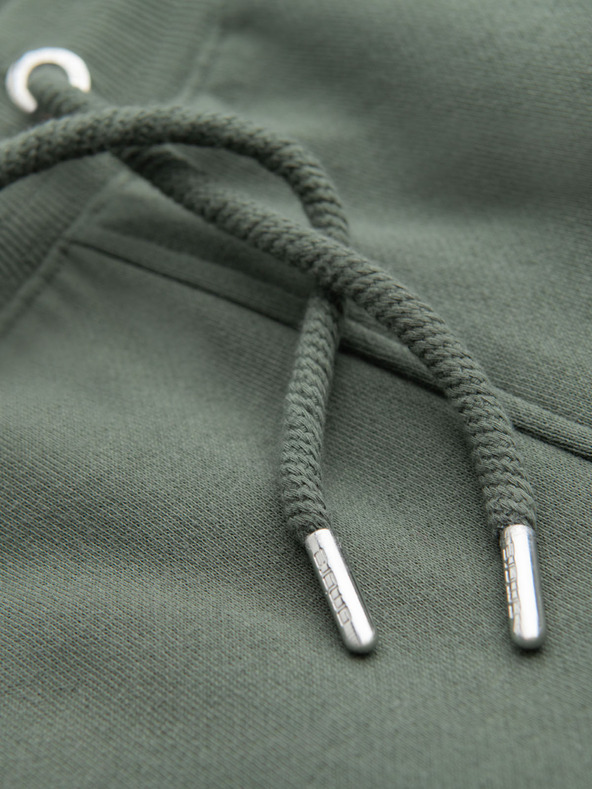 Ombre Clothing Pánske teplákovové šortky s lemovaním a rebrovaným pásom - olivové