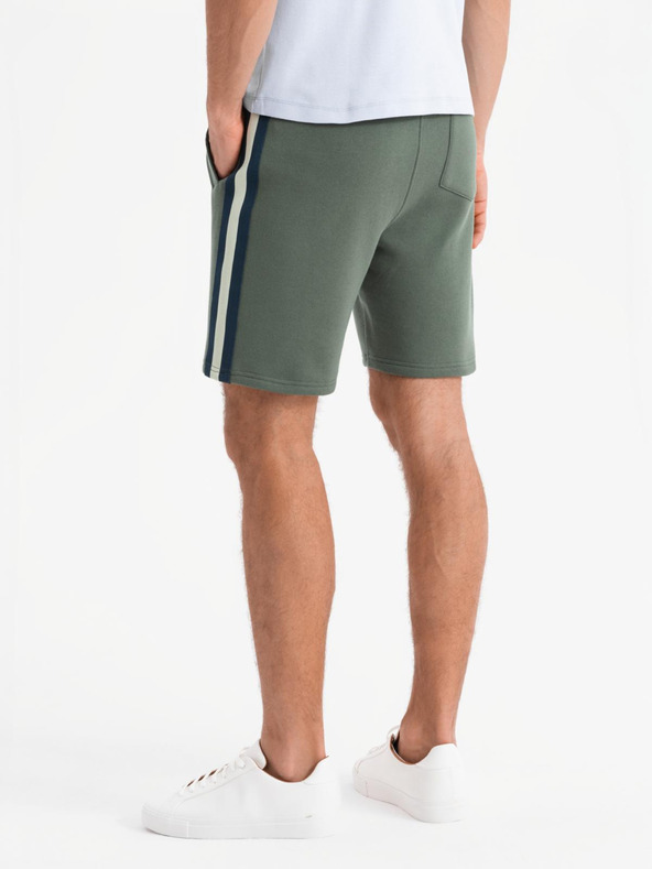 Ombre Clothing Pánske teplákovové šortky s lemovaním a rebrovaným pásom - olivové