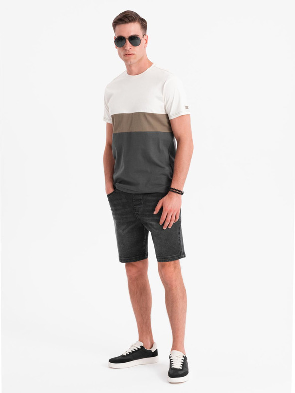Ombre Clothing Pánske šortky s elastickým pásom a praným efektom - čierne
