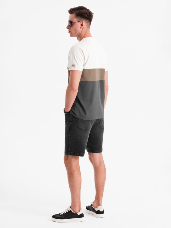 Ombre Clothing Pánske šortky s elastickým pásom a praným efektom - čierne