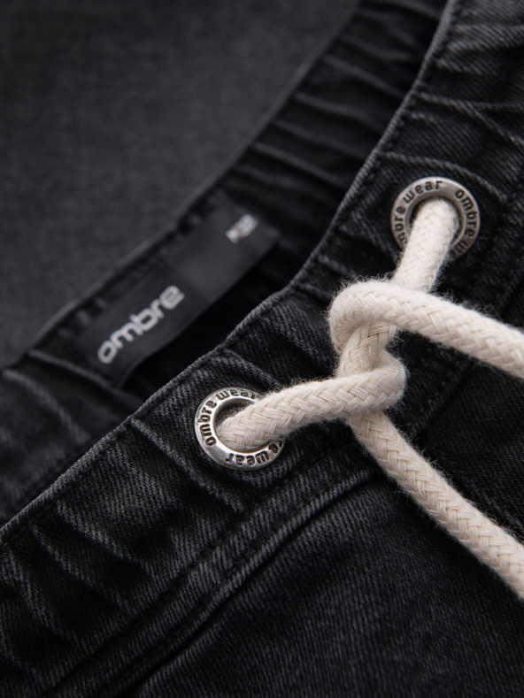 Ombre Clothing Pánske šortky s elastickým pásom a praným efektom - čierne