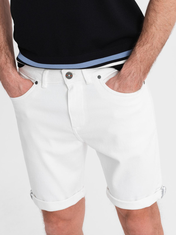Ombre Clothing Pánske džínsové šortky s ohrnutým lemom - biele