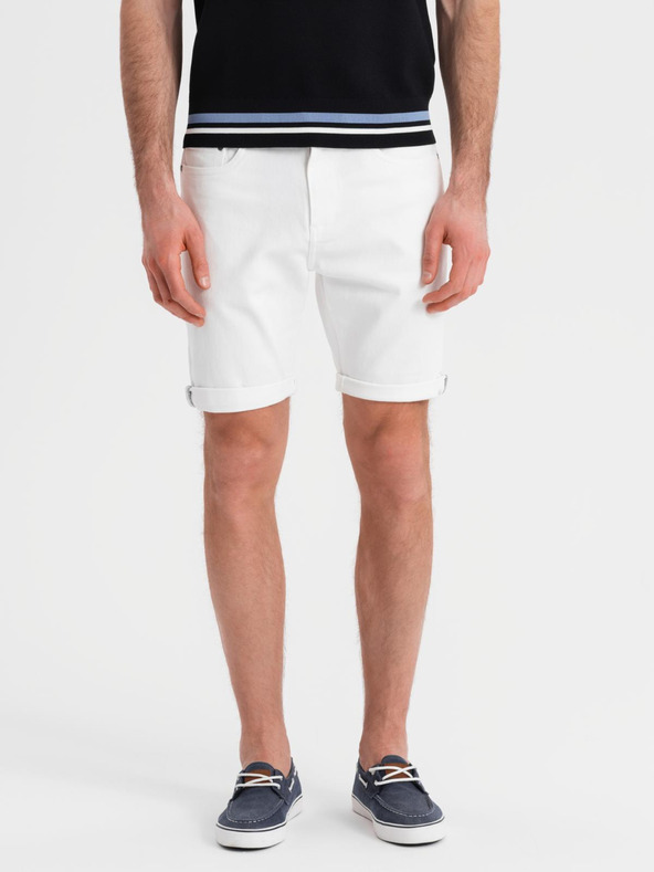 Ombre Clothing Pánske džínsové šortky s ohrnutým lemom - biele