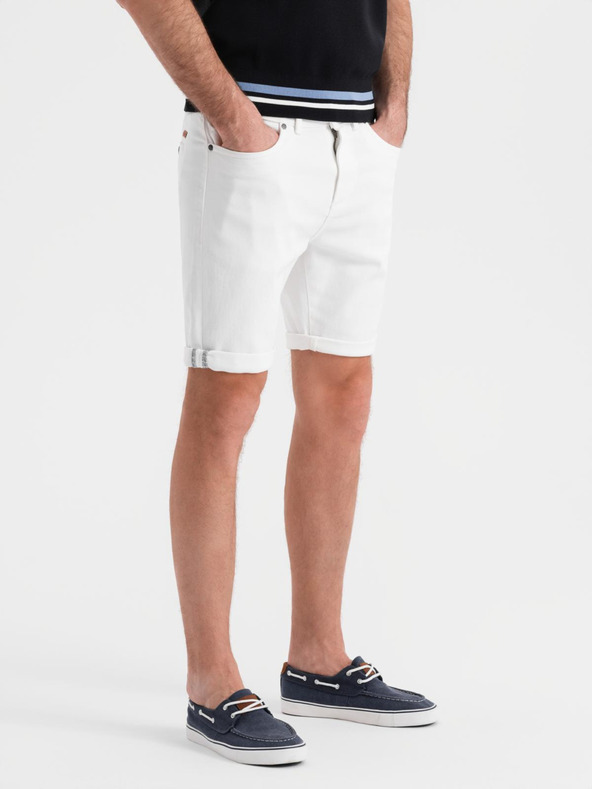 Ombre Clothing Pánske džínsové šortky s ohrnutým lemom - biele